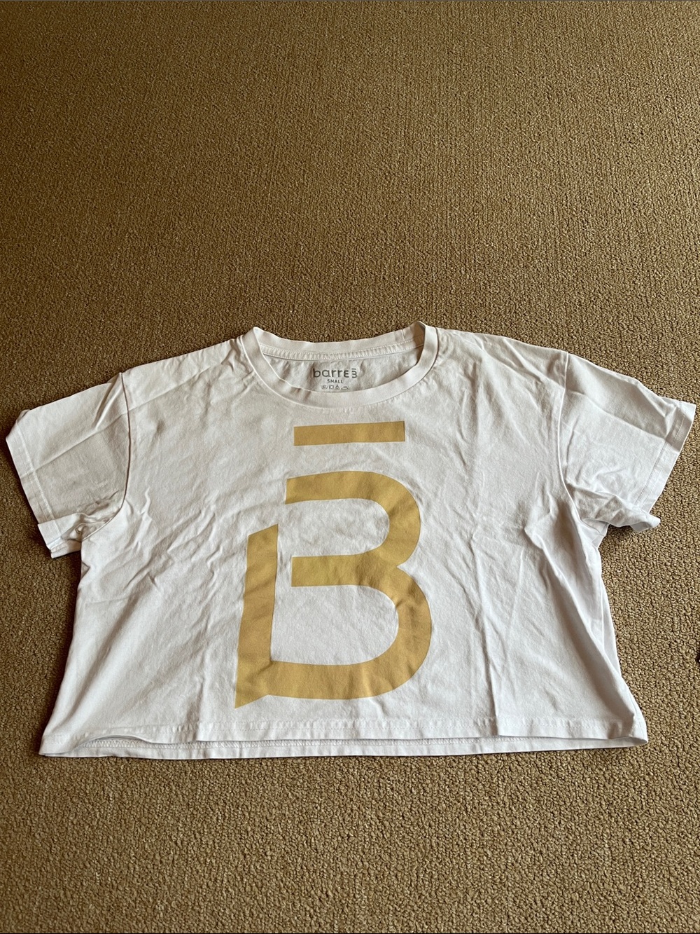 Barre3 White Tee with Beige Logo